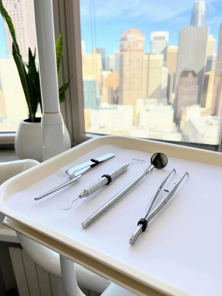 A prepared instrument tray at Smile! San Francisco
